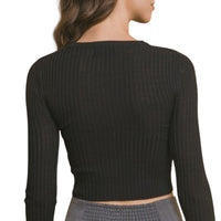 The Alice Ribbed Black Cropped Top