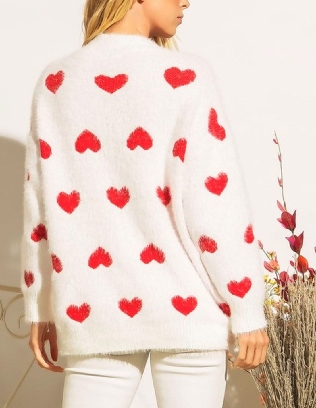 The Malley Fuzzy Red Heart Sweater