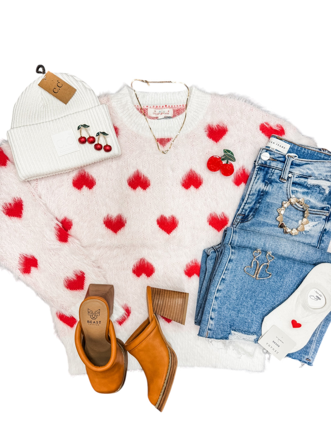 The Malley Fuzzy Red Heart Sweater