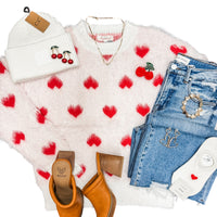 The Malley Fuzzy Red Heart Sweater