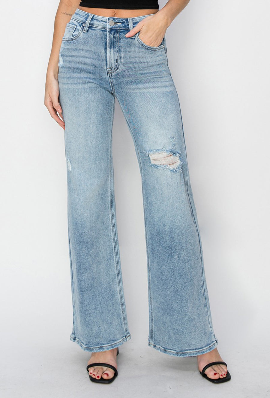 Risen H Rise Wide Distressed Jeans