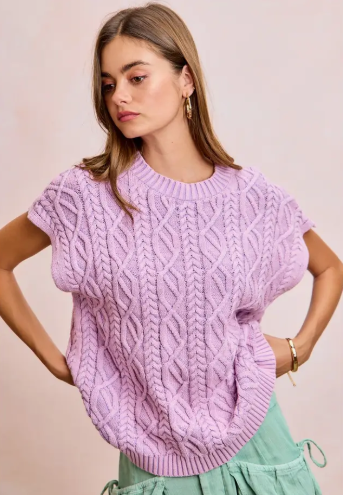 Cable Knit Drop Shoulder Pullover Sweater