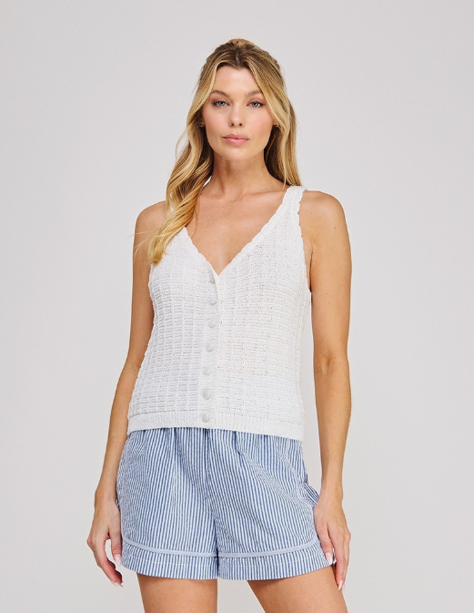 Knit Button Front Tank in off white