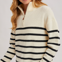 Classic Stipe half zip pull over sweater