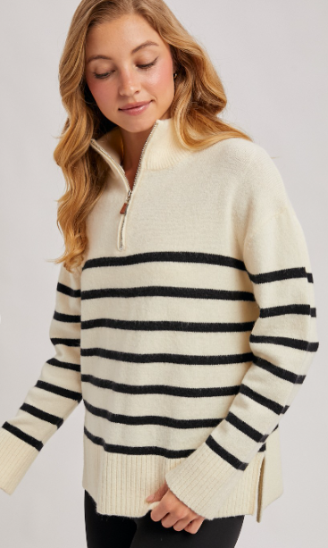 Classic Stipe half zip pull over sweater