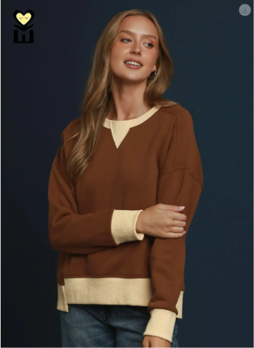 Cozy Contrast Pullover Sweatshirt in coco