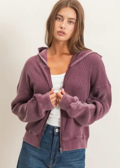 Cozy Zip-Up Hoodie in cherry color