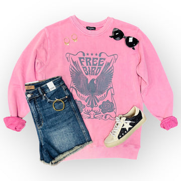 Free Bird Pink Graphic Crewneck