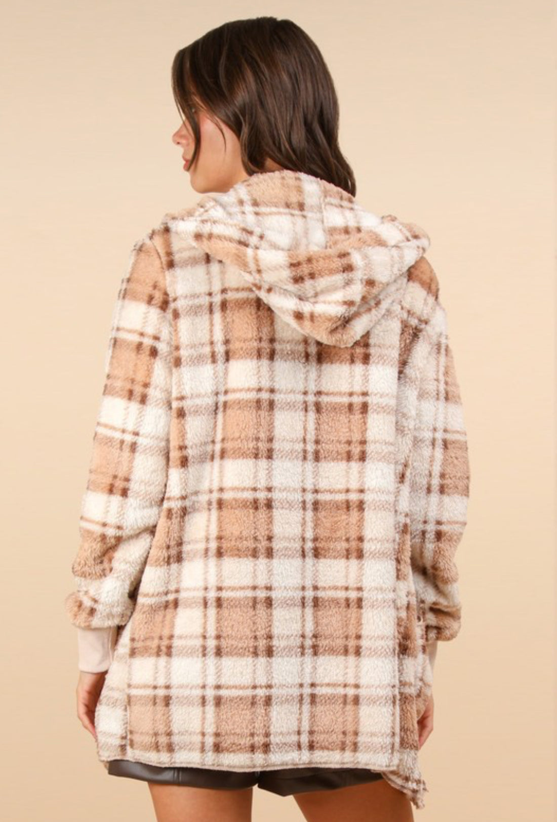 The Claire Cream Plaid Sherpa Jacket