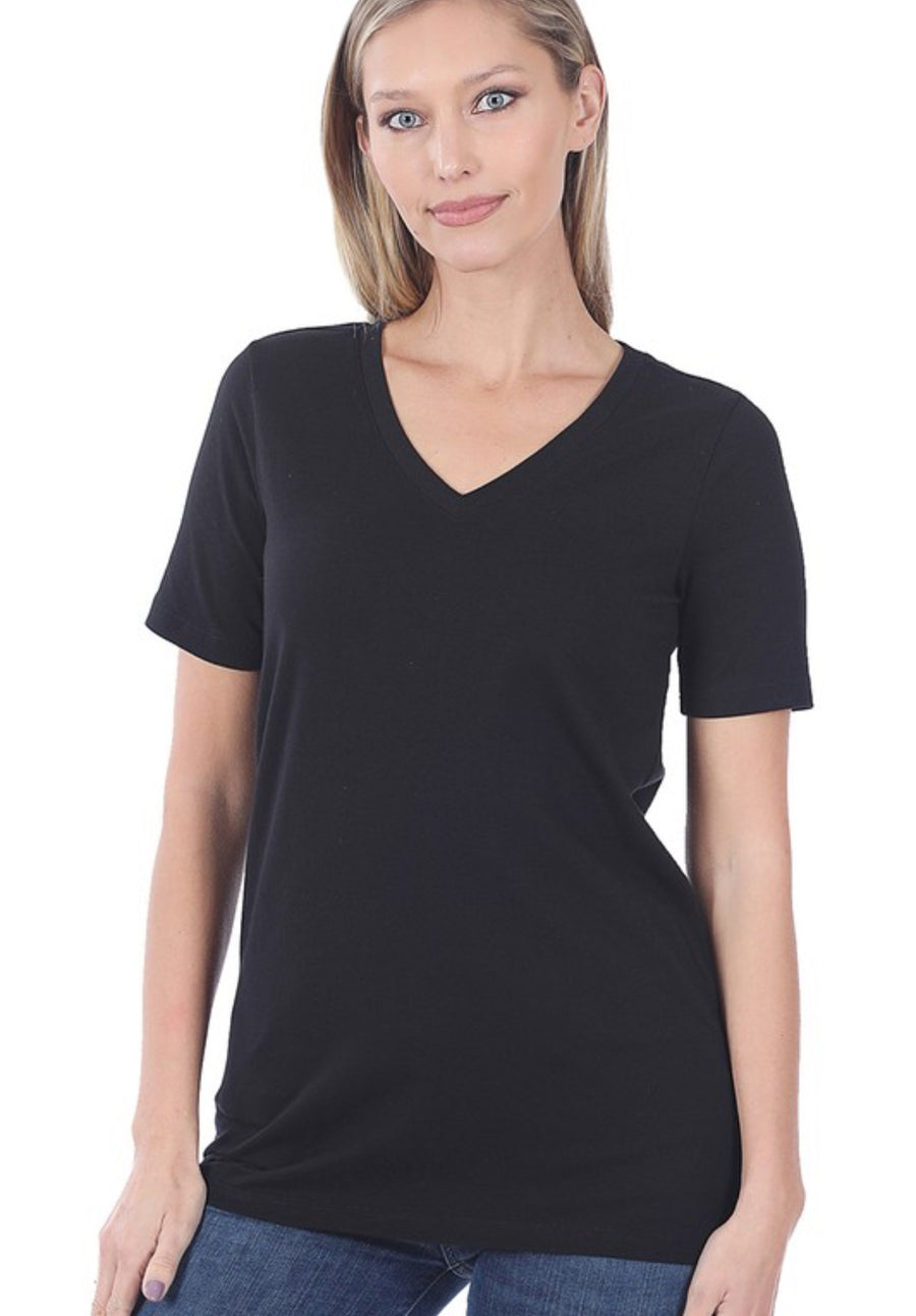 The Bailee Black V-Neck Short Sleeve Top