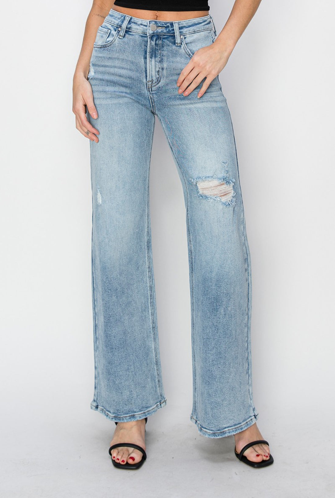 Risen H Rise Wide Distressed Jeans