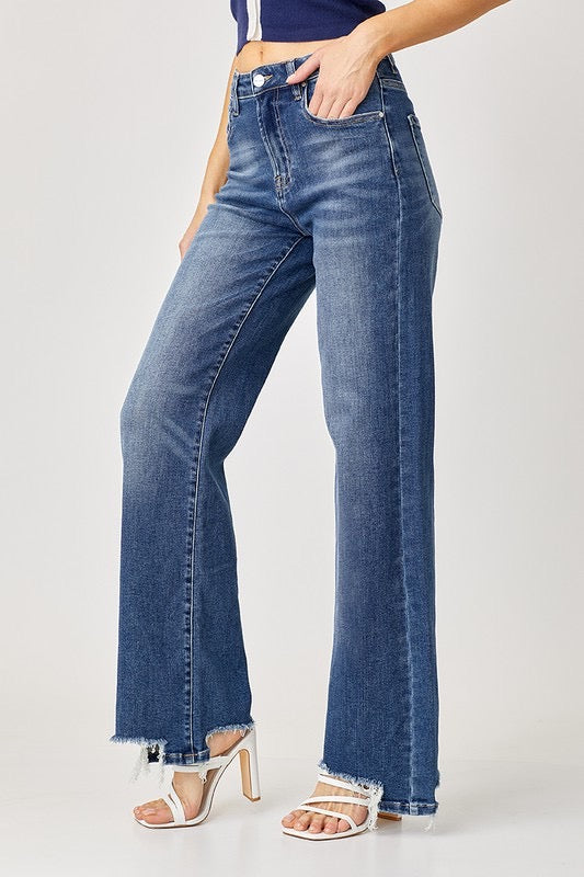 Risen Dark Wash High Rise Wide Leg Jeans