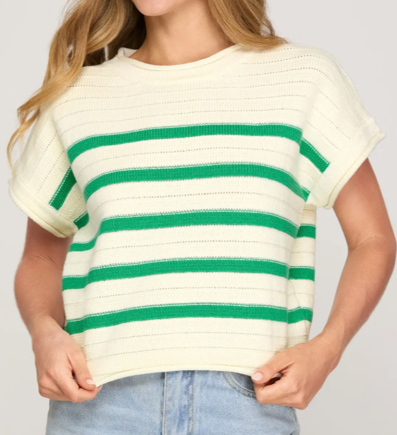 Striped Short Sleeve Knit Sweater Top