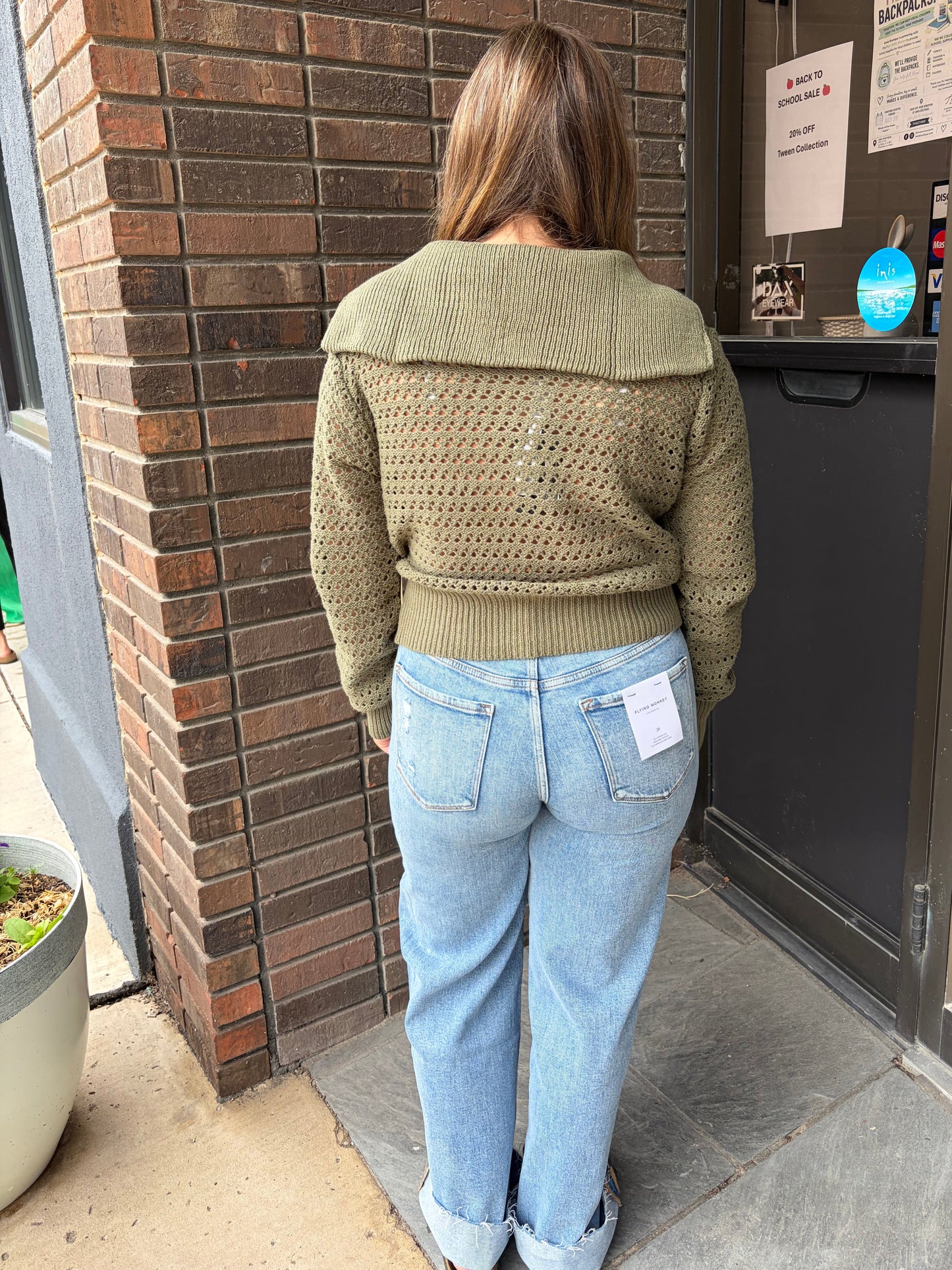 Olive Pointelle Sweater Jacket