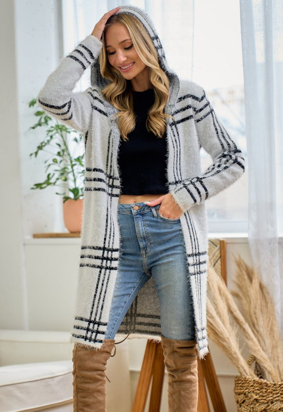 The Dori Hooded Plaid Cardigan