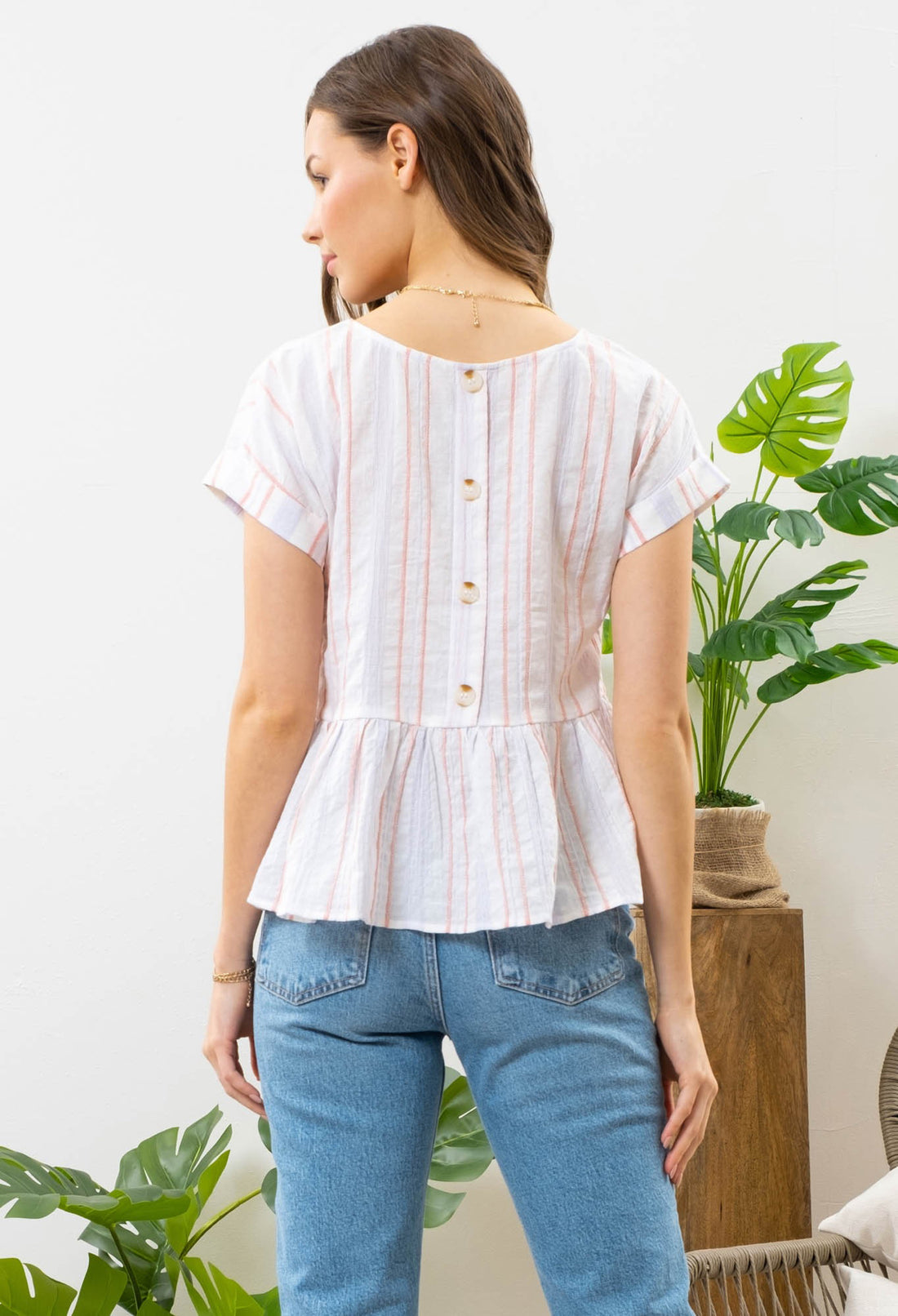 The Jennie Back Button Striped Top