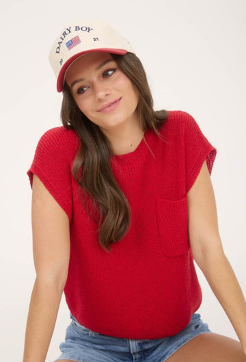 The Camila Red Short Sleeve Sweater