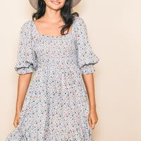 The Karly Sky Blue Floral Square Neck Dress