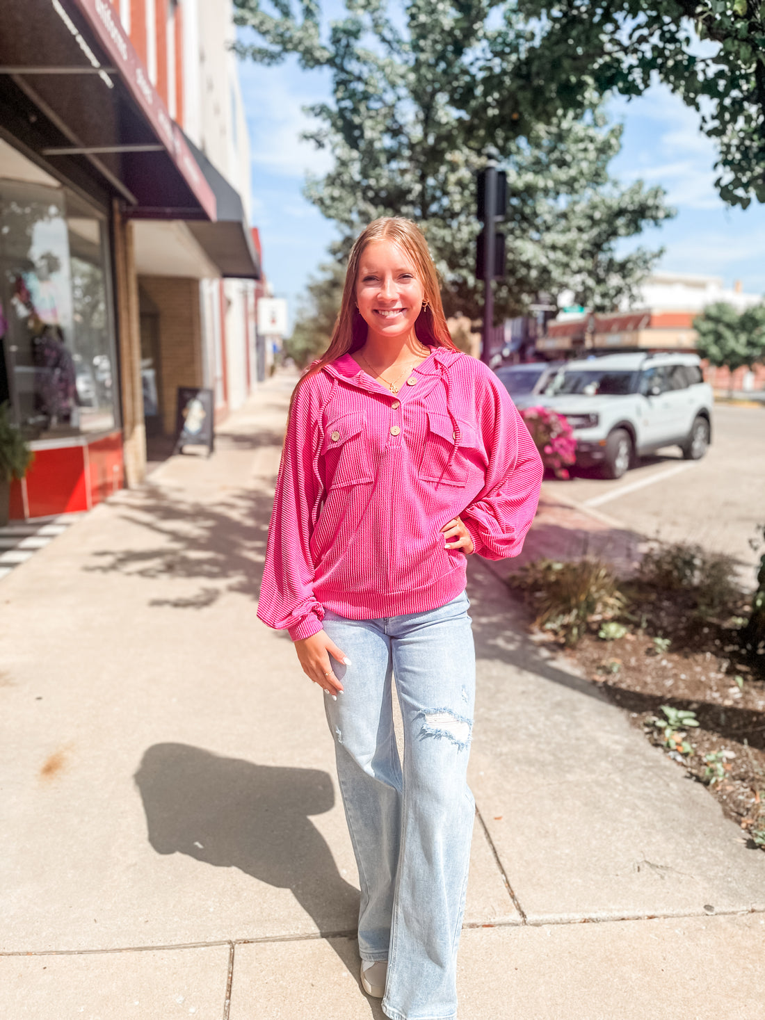 The Rami Pink Ribbed Hoodie