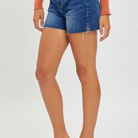 Risen High Rise Raw Hem Jean Shorts