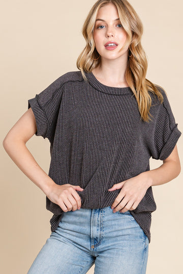 The Chasity Charcoal Rib Knit Top