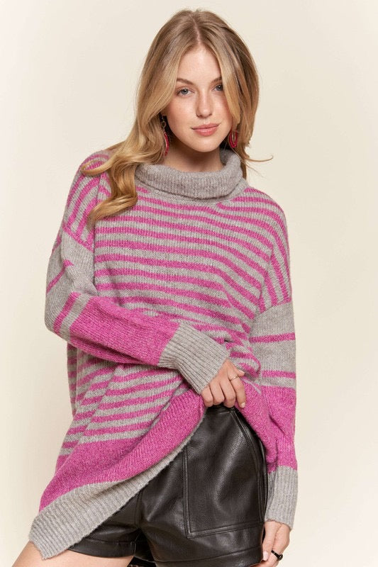 The Clarissa Pink/Grey Tunic Sweater