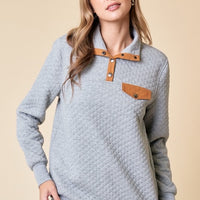 The Quinn Heather Grey Quilted Pullover