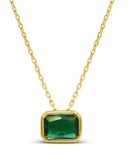 Emerald birthstone sideways slider necklace