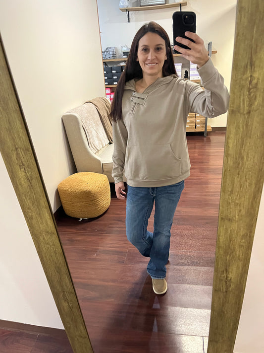 Everyday zip up hooded top In a grayish brown color 