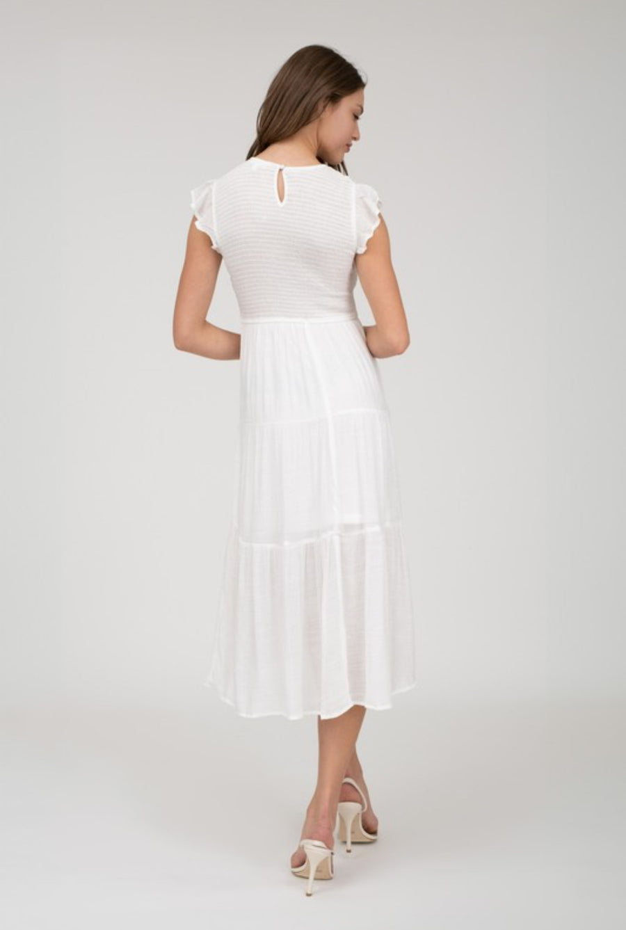 The Adeline White Smocked Midi Dress