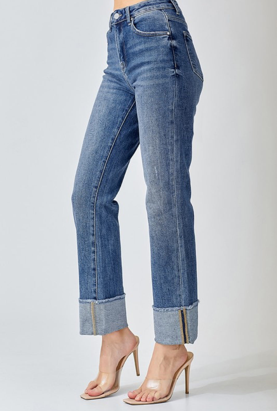 Risen HW Straight Cuffed Jeans