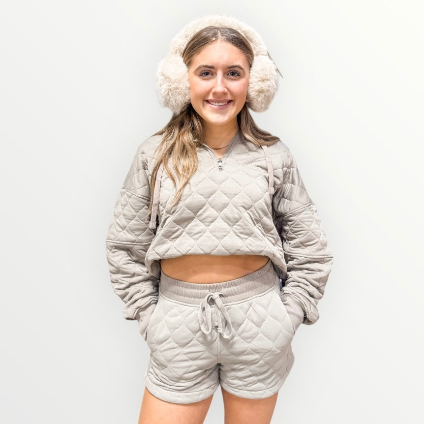 The Teri Quilted Taupe Stone Shorts