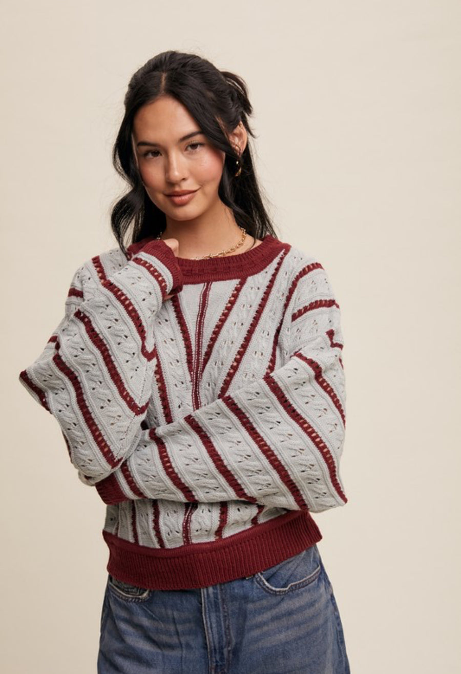 The Monica V-Striped Light Weight Knit Sweater