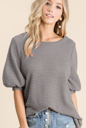 The Brenda Puff Sleeve Waffle Top