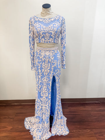 4 Blue/Cream 2-Piece Sherri Hill Very Good