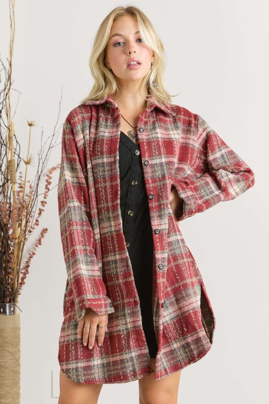 The Kora Red Longer Shacket with Pockets
