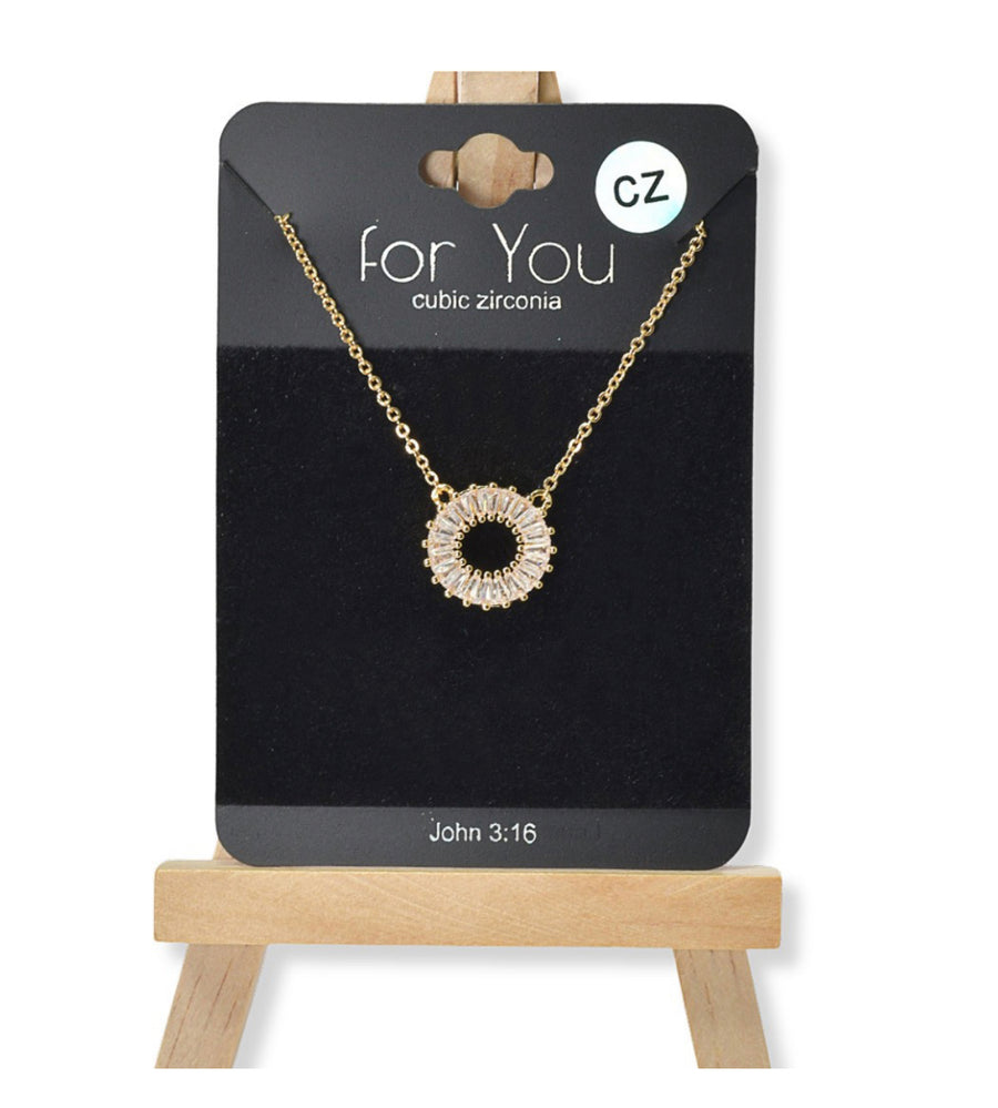 Round Cubic Zirconia Necklace (Silver & Gold)