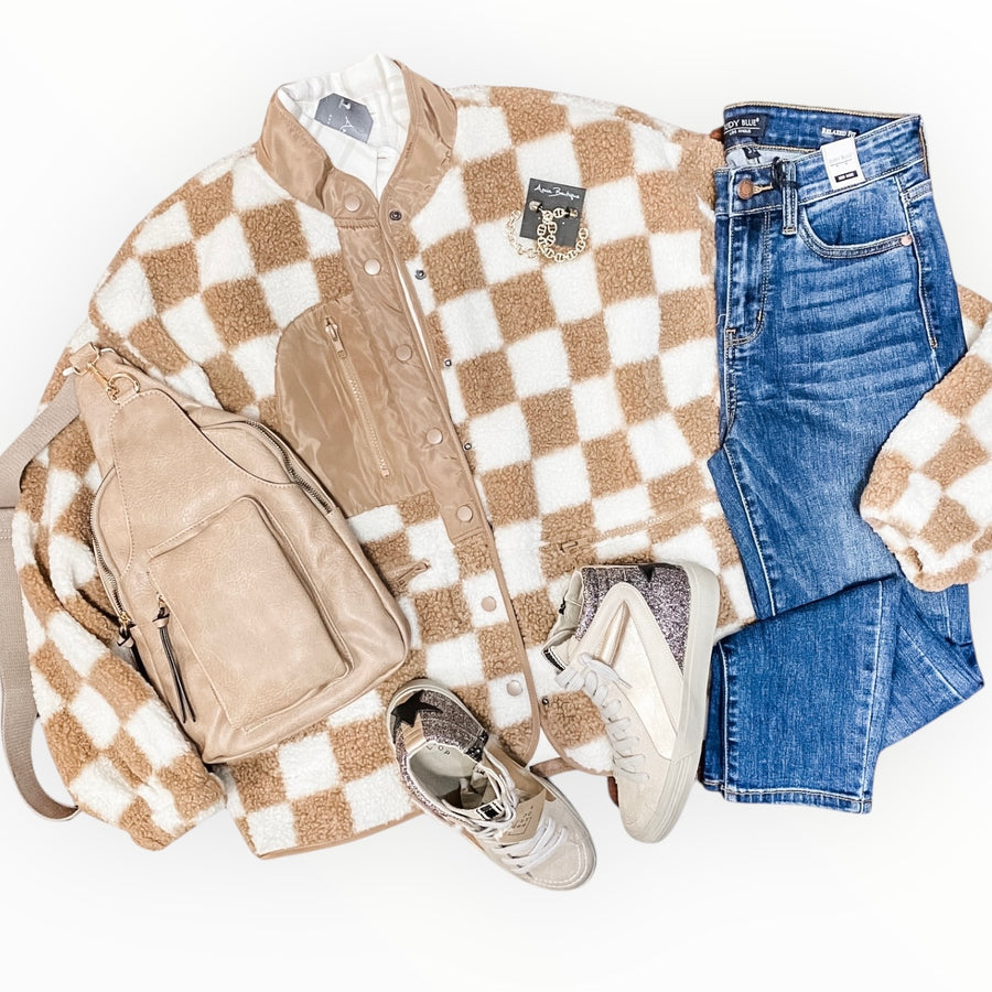 The Gail Taupe Checkered Jacket