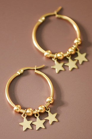 18k Waterproof Non-Tarnish Star Hoops