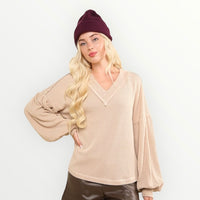 Natalie Two Toned Oatmeal Vneck Top