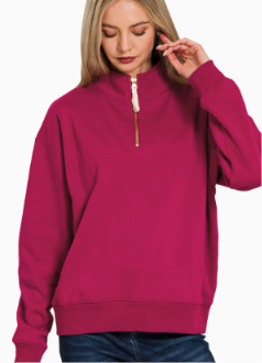 Fleece Half Zip Sweatshirt in cabernet