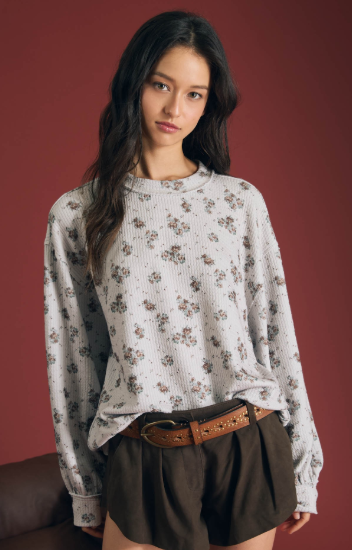 Floral Dot Textured Knit Top