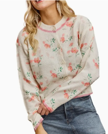 Floral Knit Cardigan Sweater