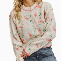 Floral Knit Cardigan Sweater