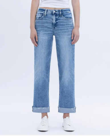 Women's High Rise Cuffed straight jeans. Flying Monkey 