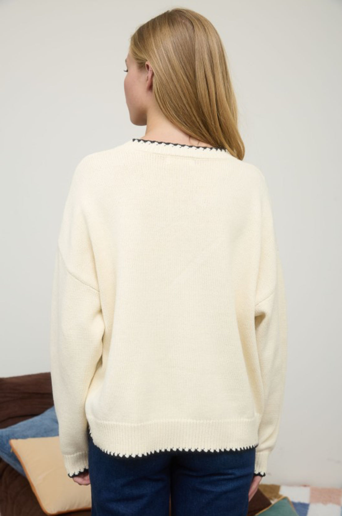 Contrast Stitch Trim Sweater