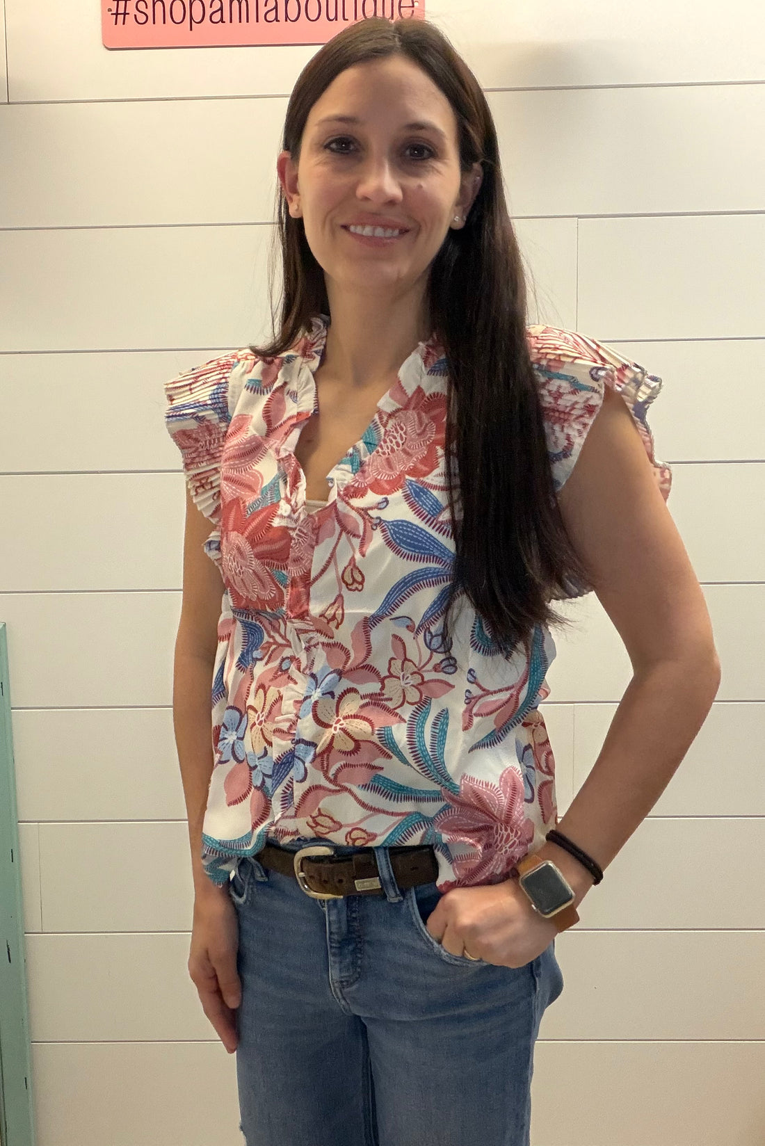 Floral Ruffle Sleeve Blouse