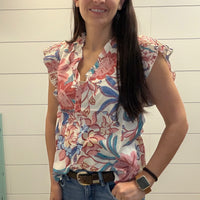 Floral Ruffle Sleeve Blouse