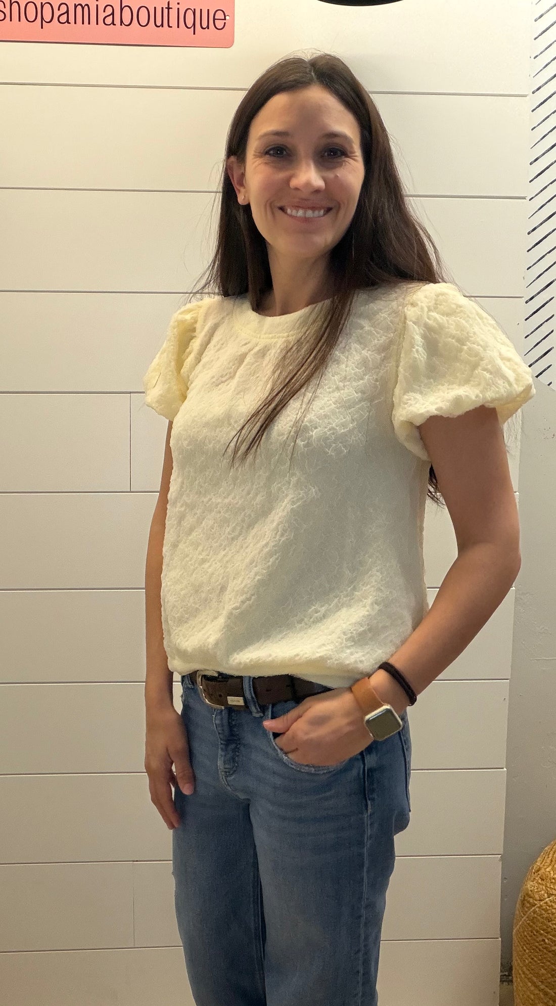 Soft Textured Puff Sleeve Top – Cream