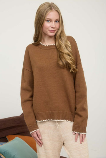 Contrast Stitch Trim Sweater